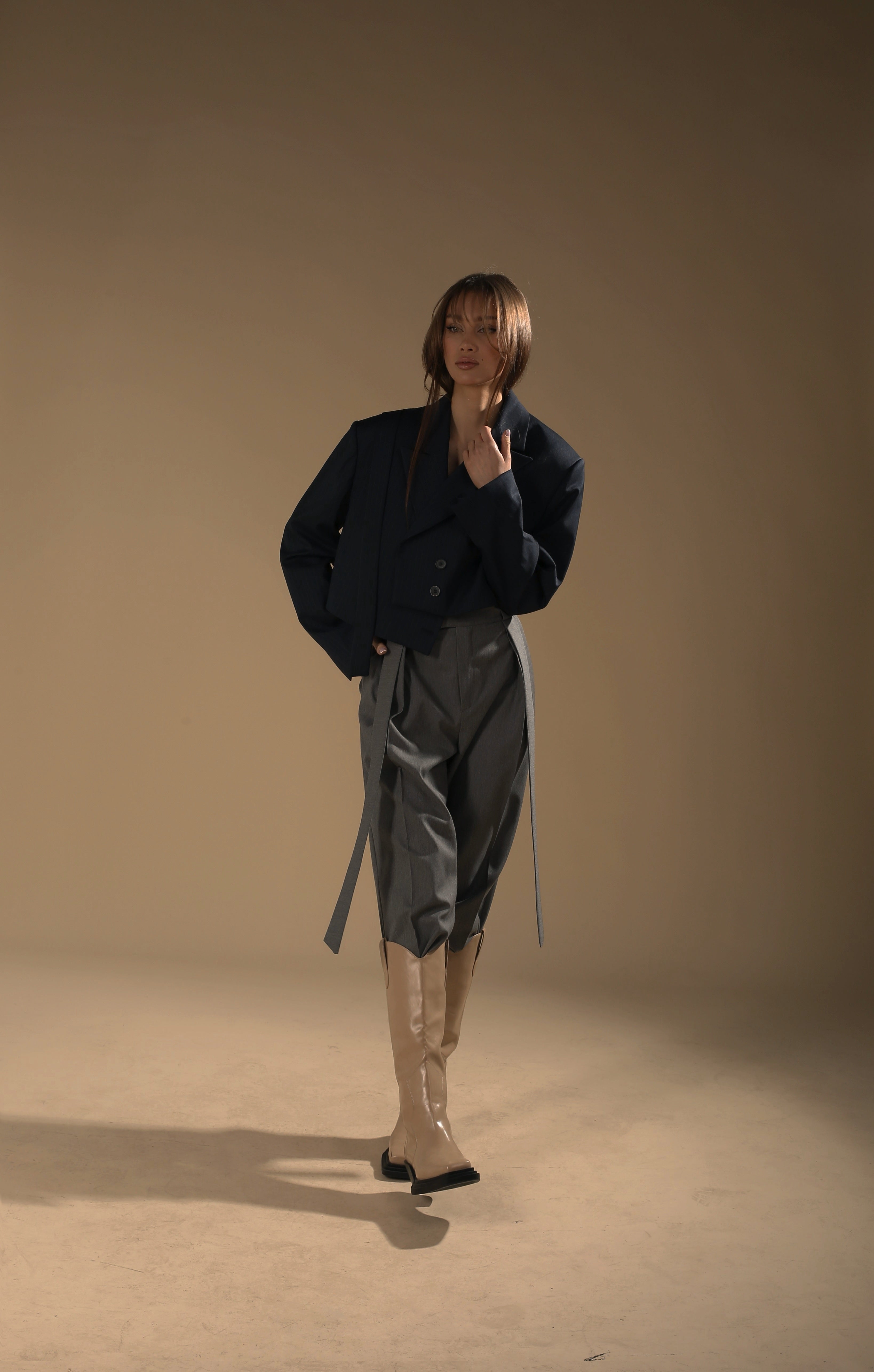 Navy Pinstripe Cropped Blazer