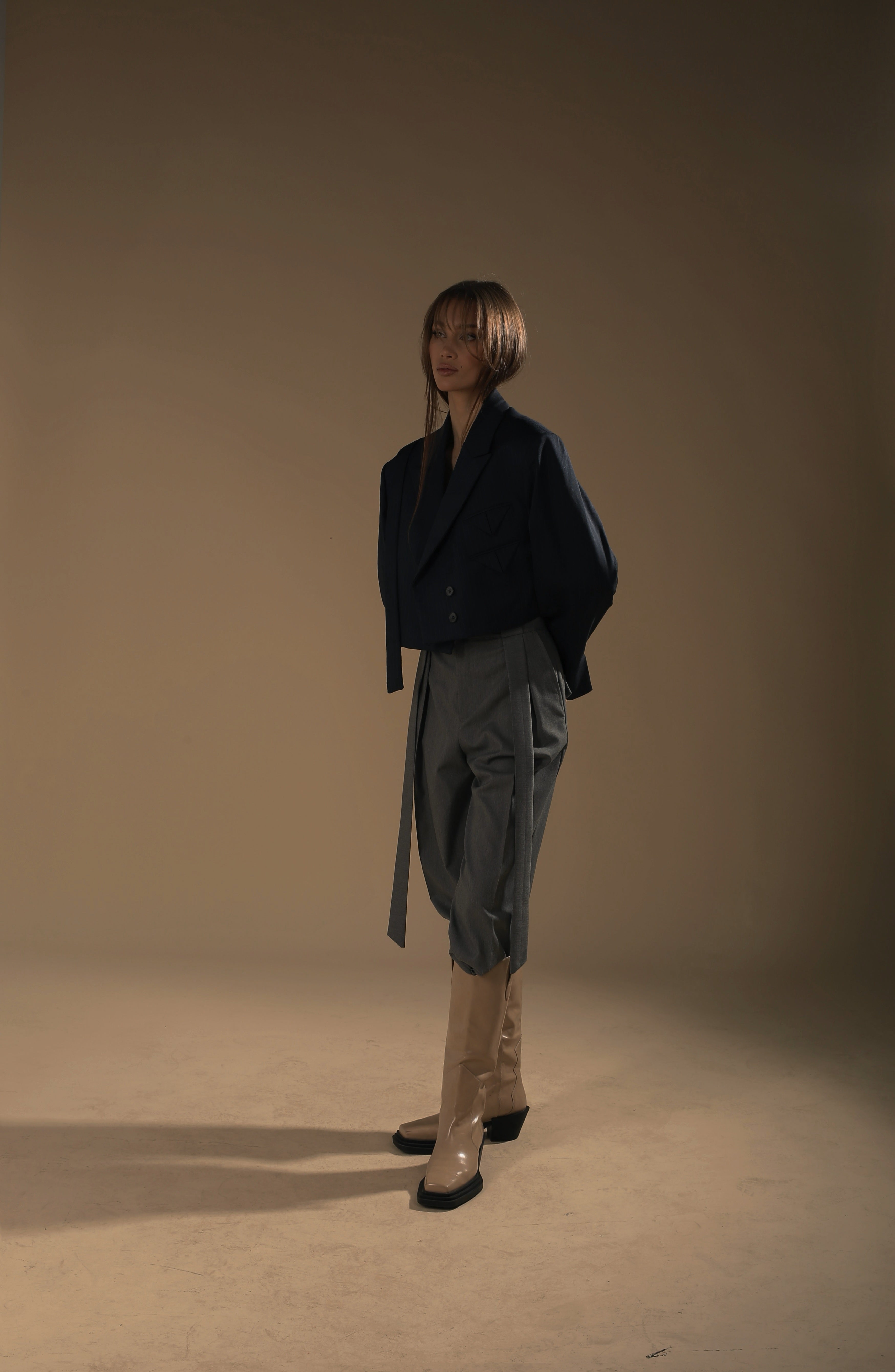 Navy Pinstripe Cropped Blazer