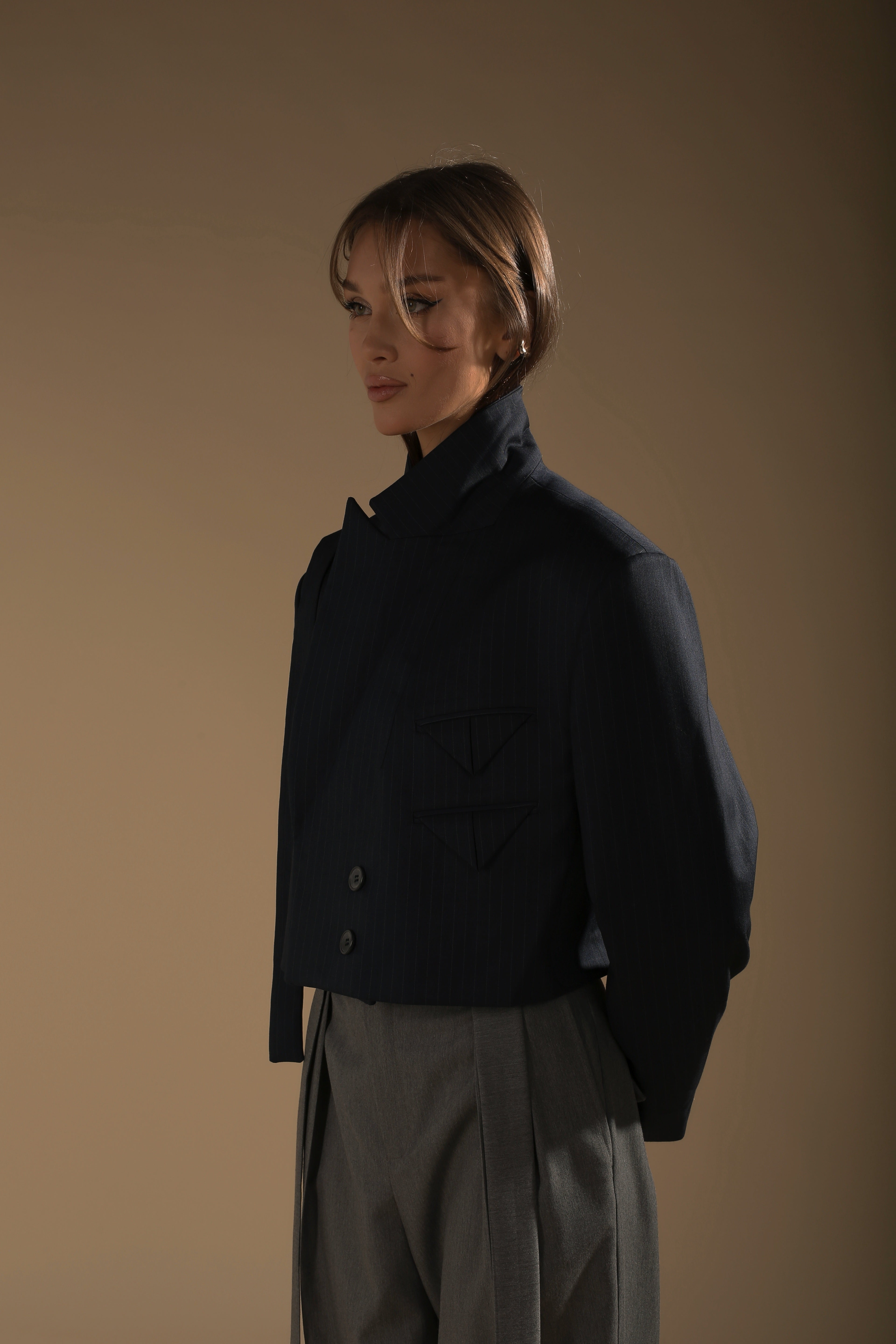 Navy Pinstripe Cropped Blazer