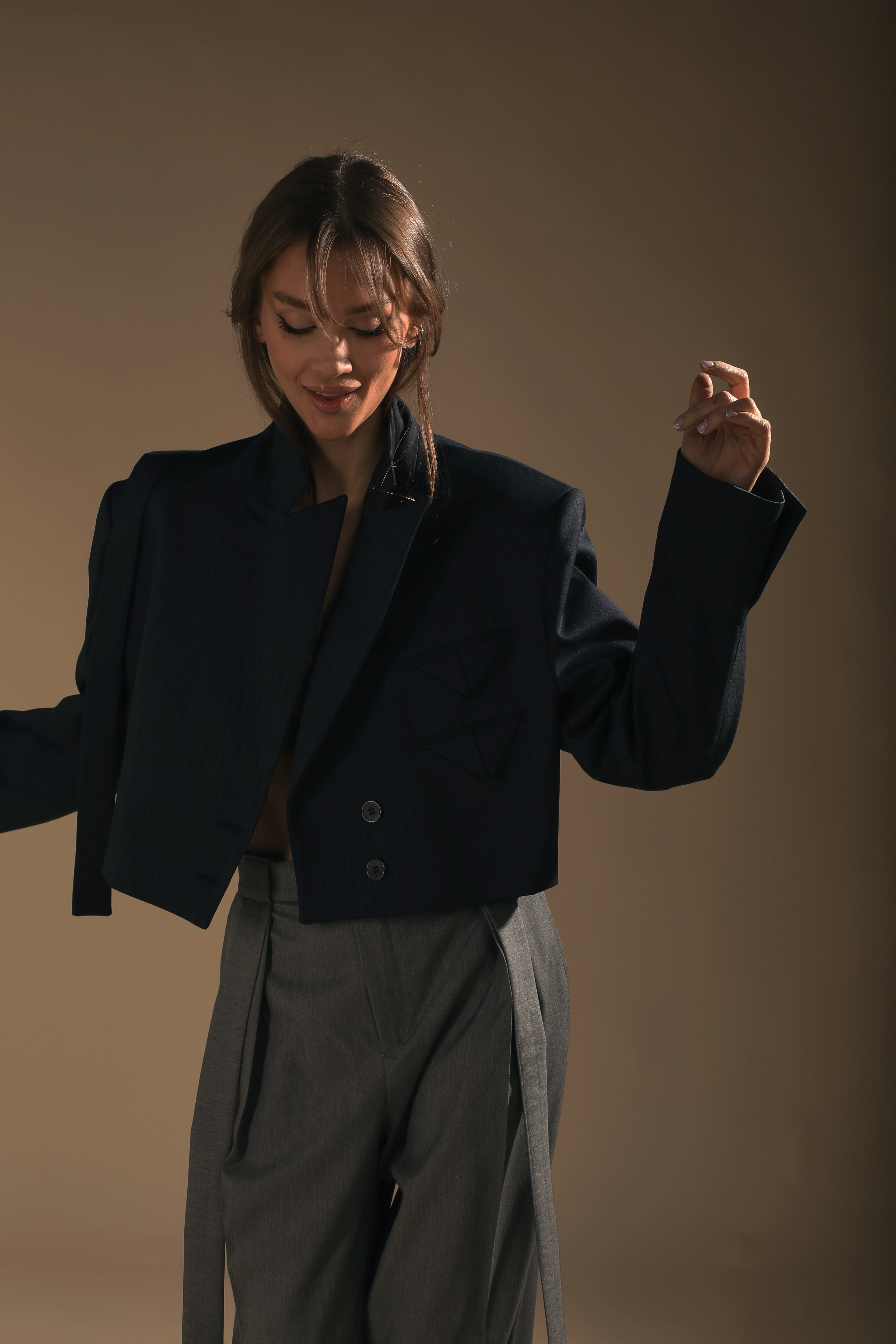 Navy Pinstripe Cropped Blazer