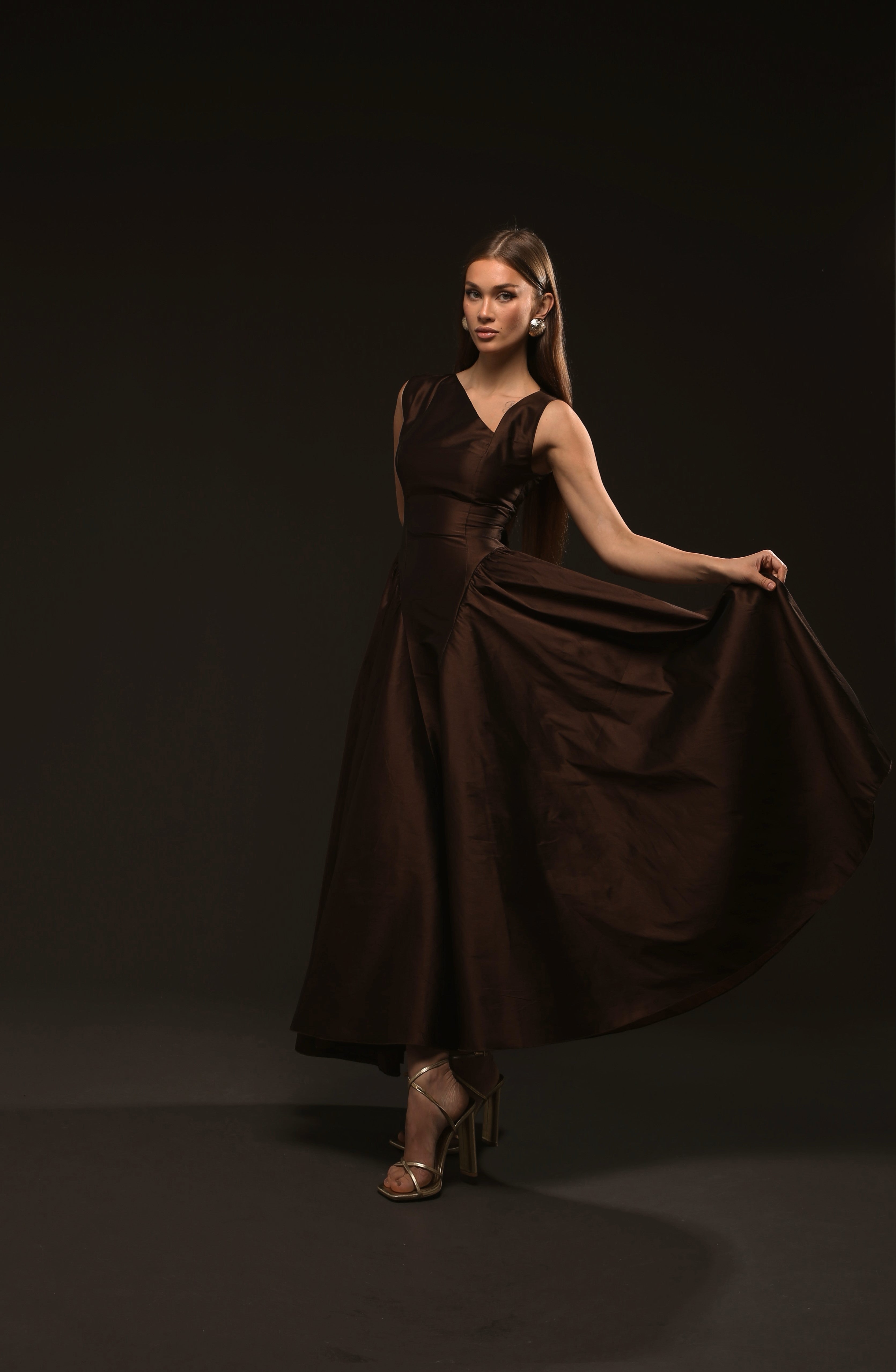 Brown Lily Asymmetric Neckline