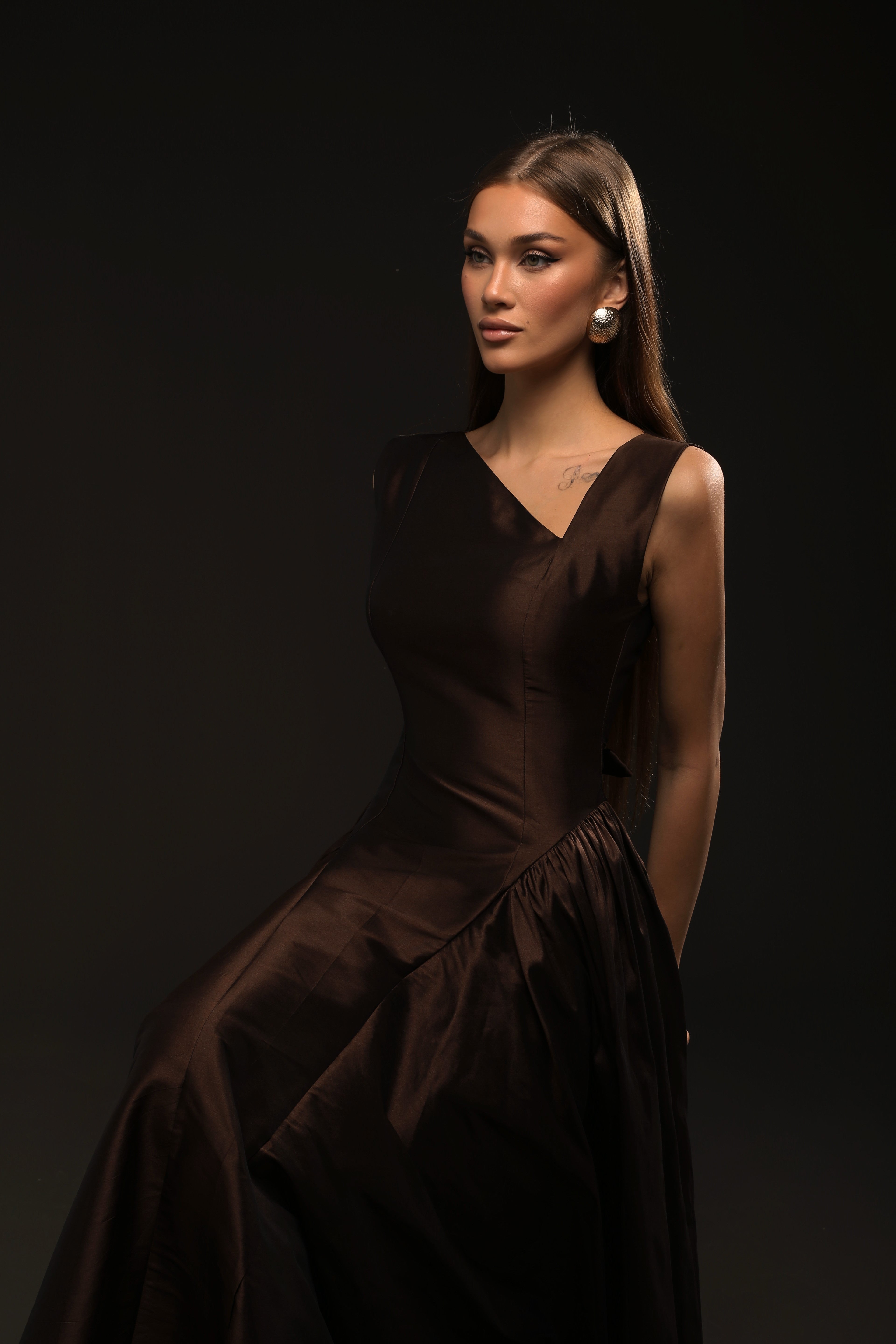Brown Lily Asymmetric Neckline