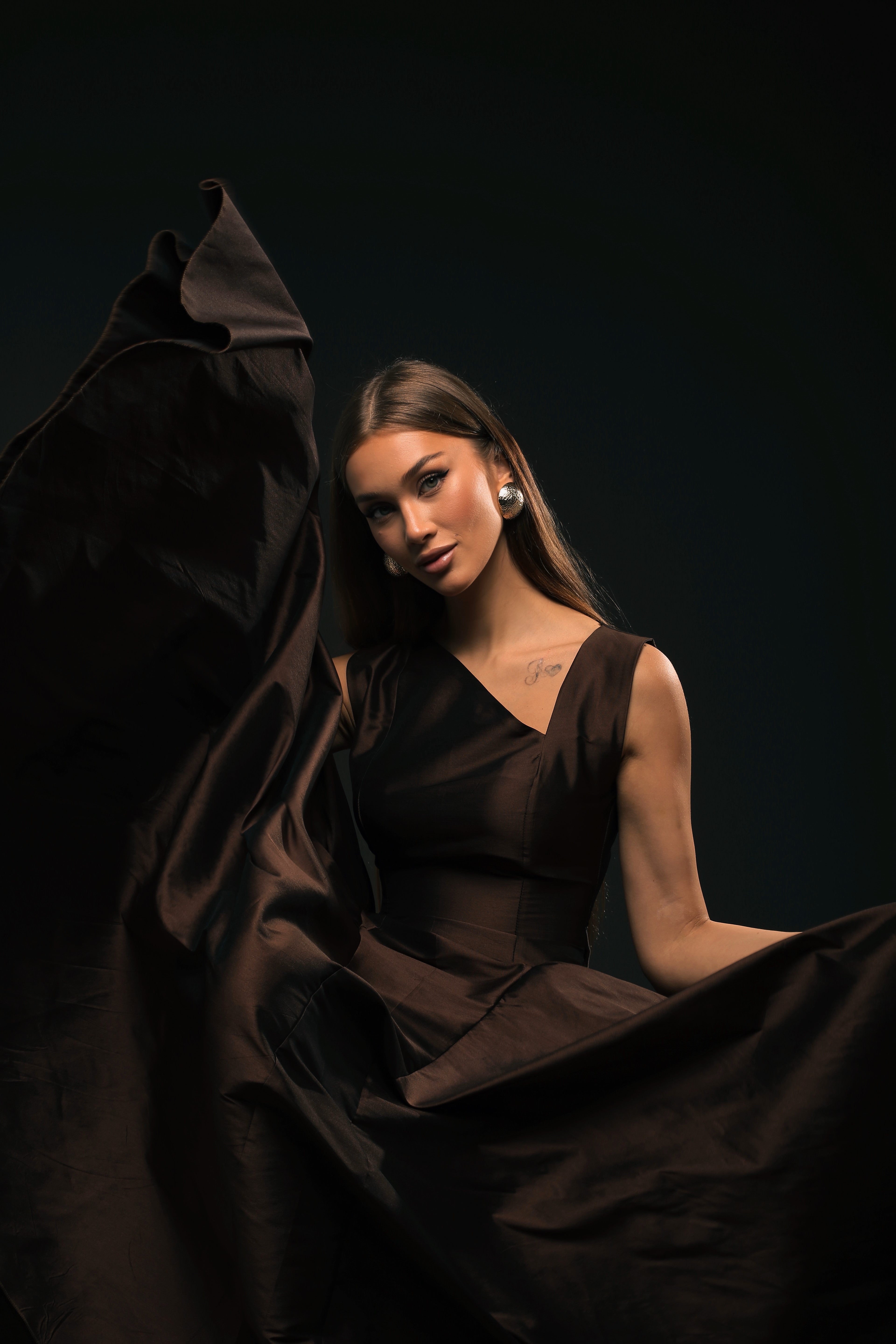 Brown Lily Asymmetric Neckline