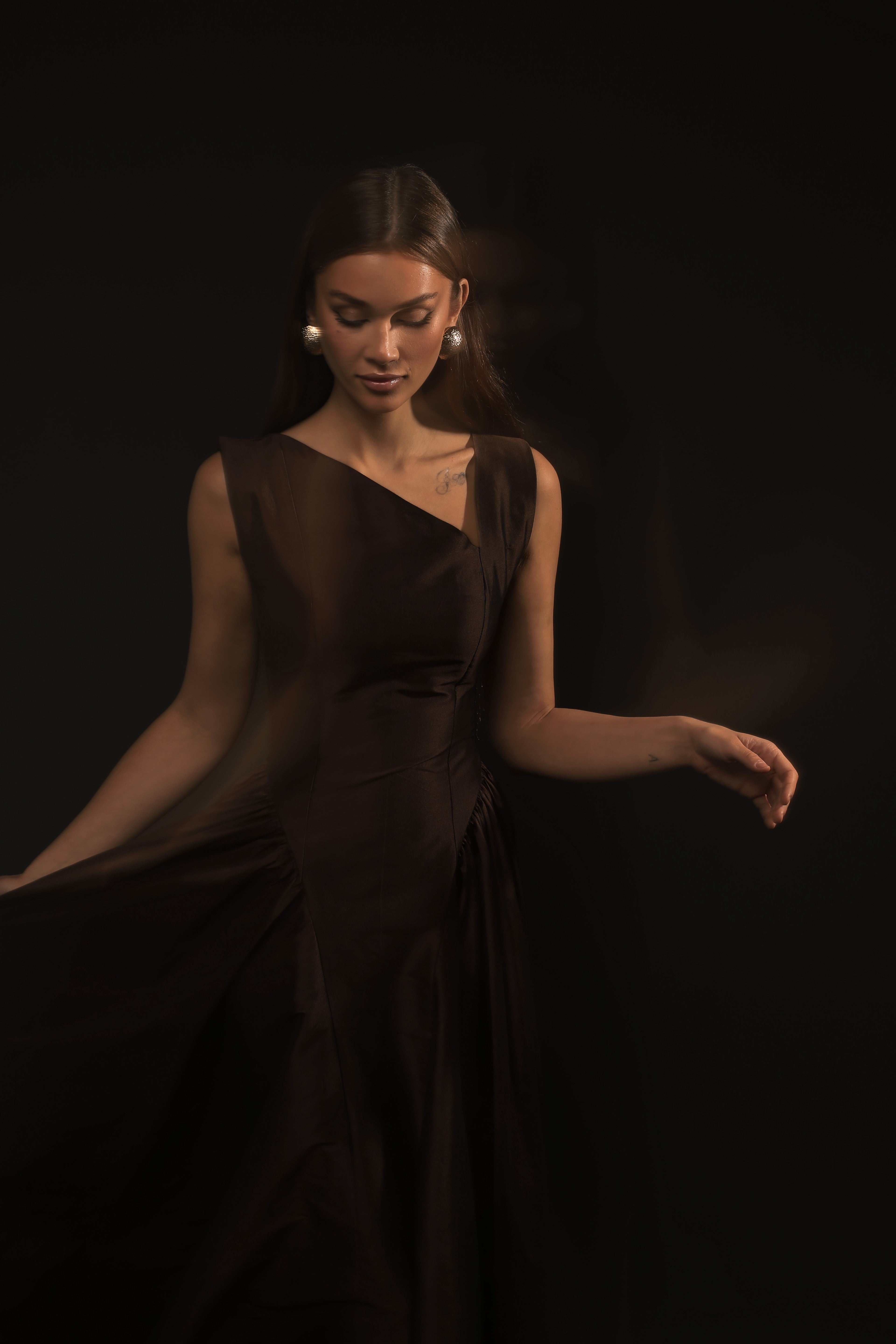 Brown Lily Asymmetric Neckline