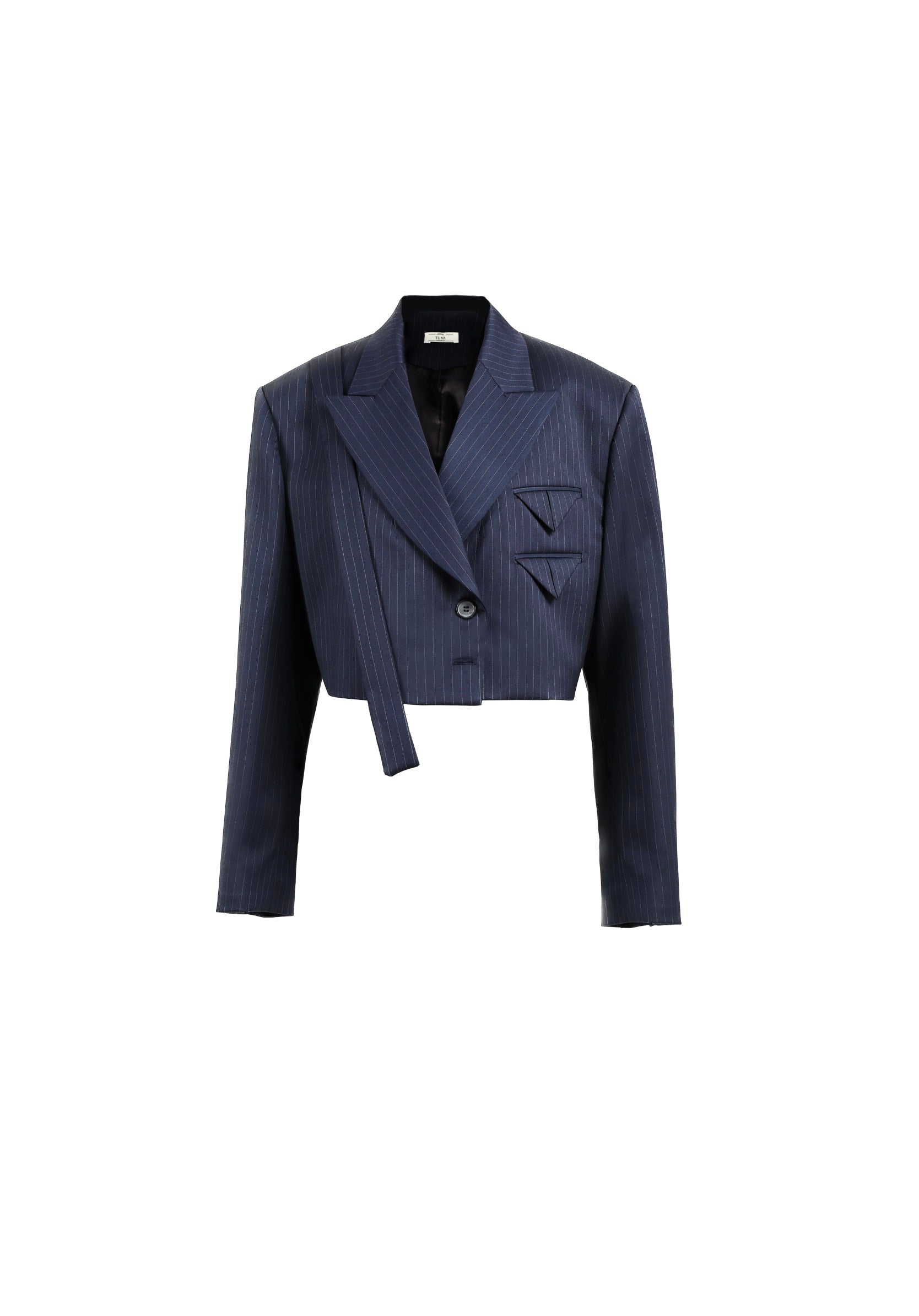 Navy Pinstripe Cropped Blazer