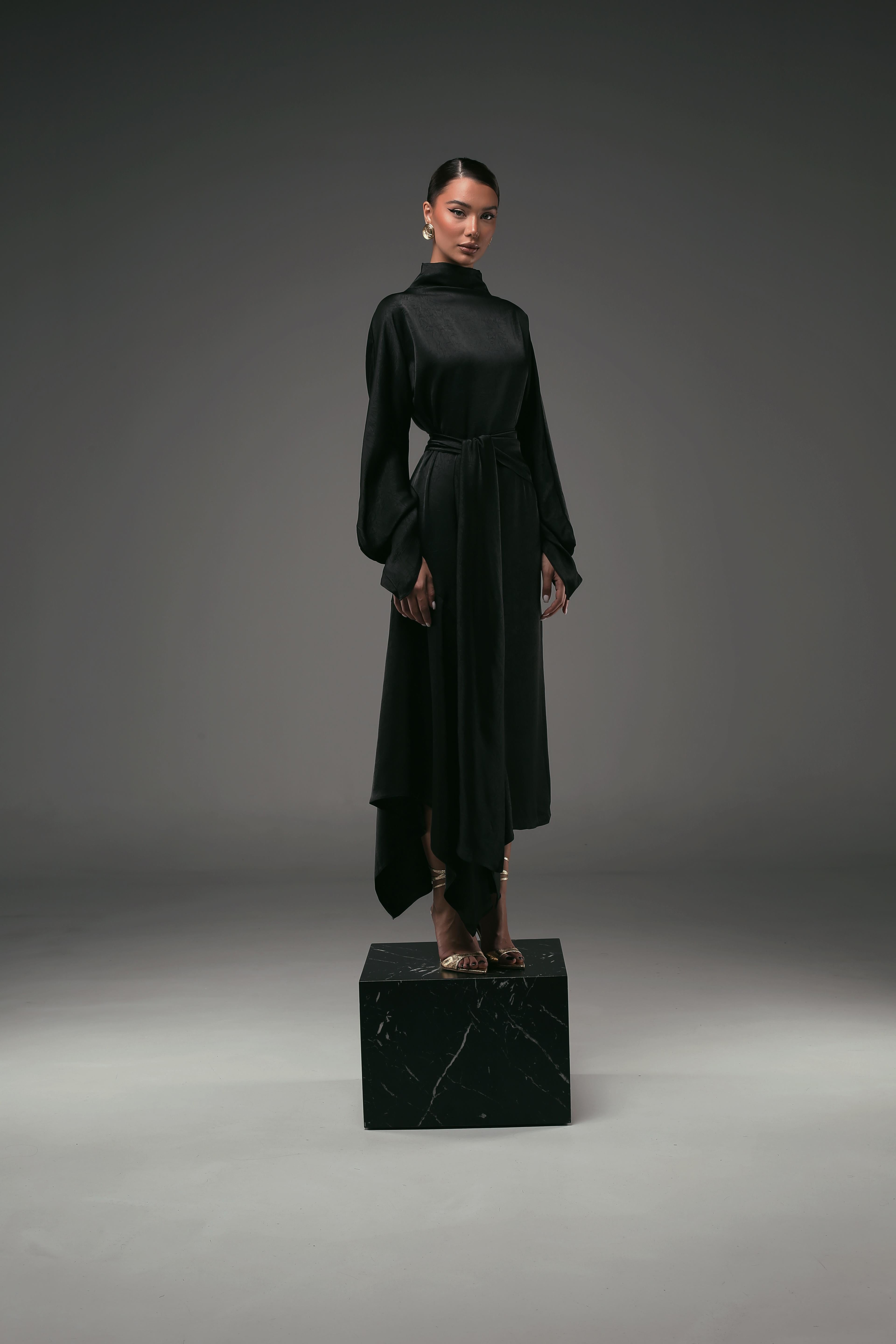 The Black Nacre Draped Dress