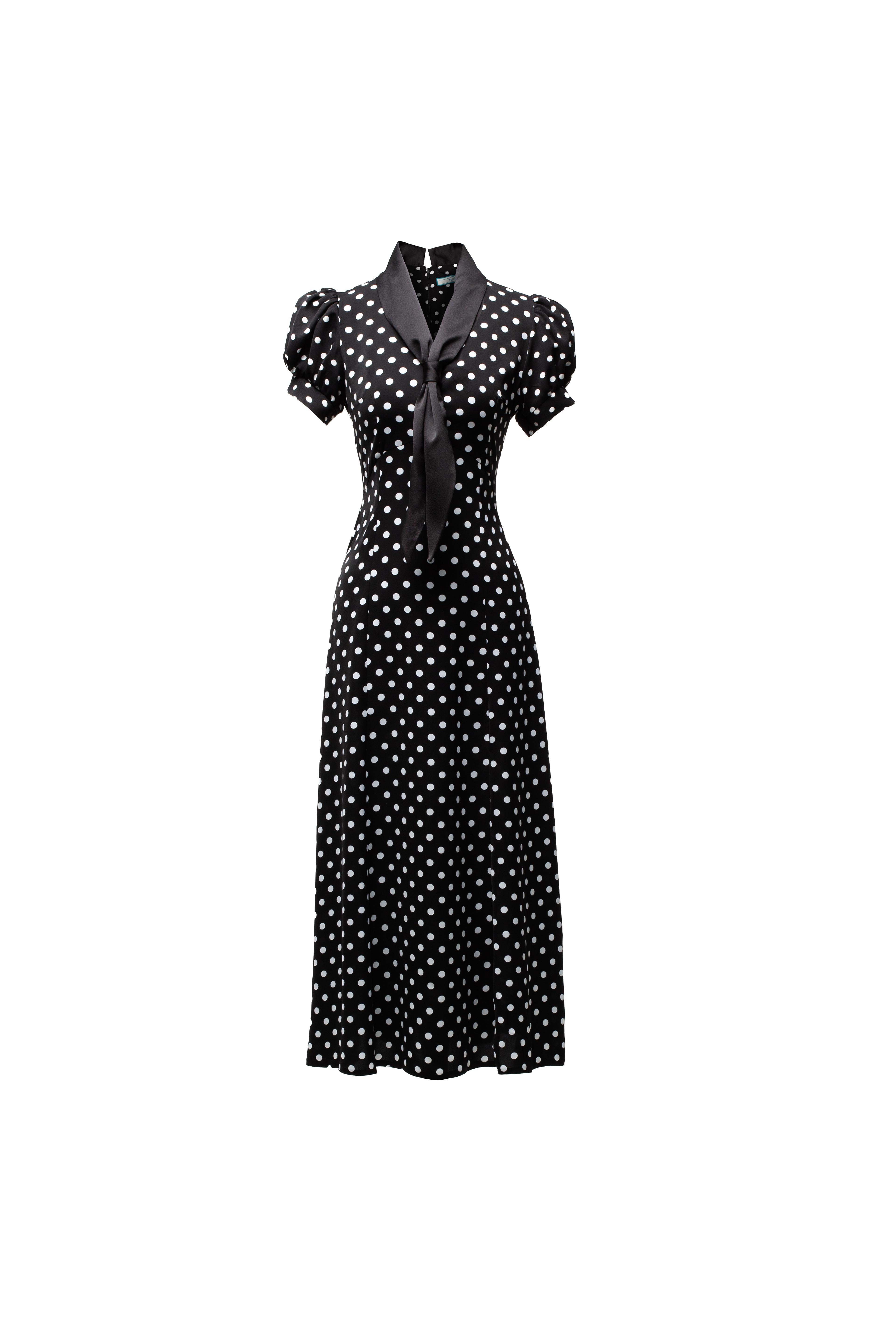Black Ascot Polka Dot Dress