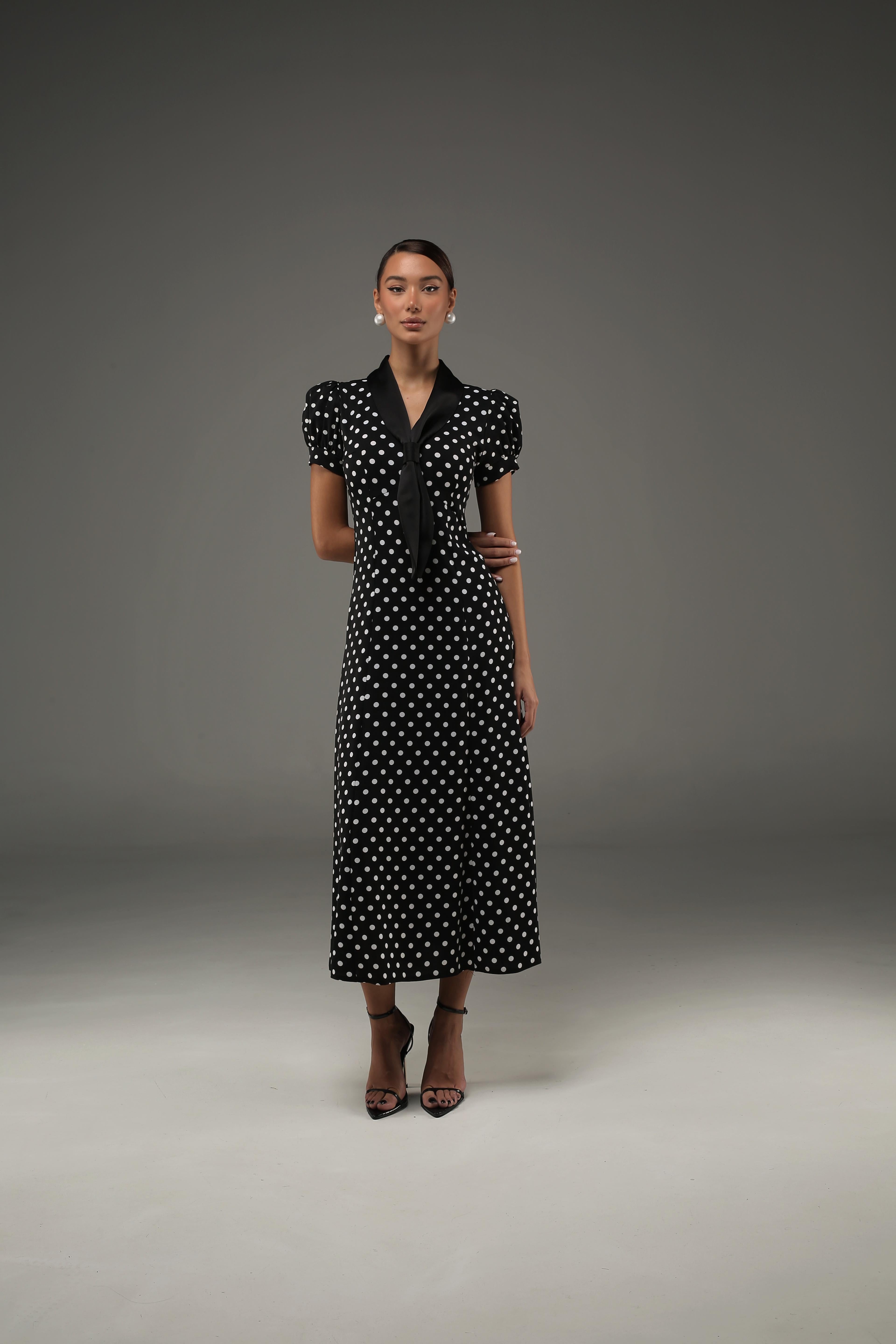 Black Ascot Polka Dot Dress