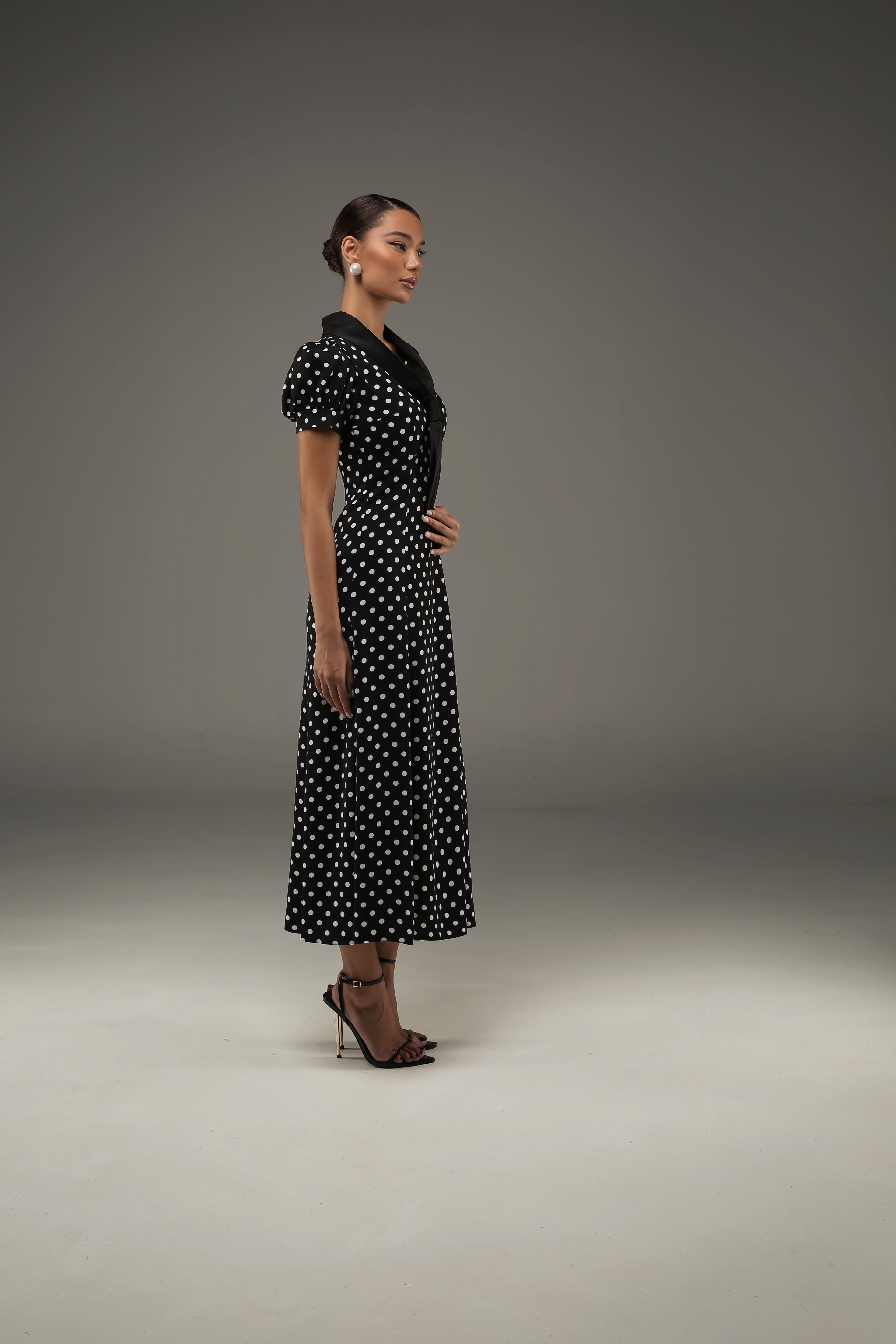 Black Ascot Polka Dot Dress