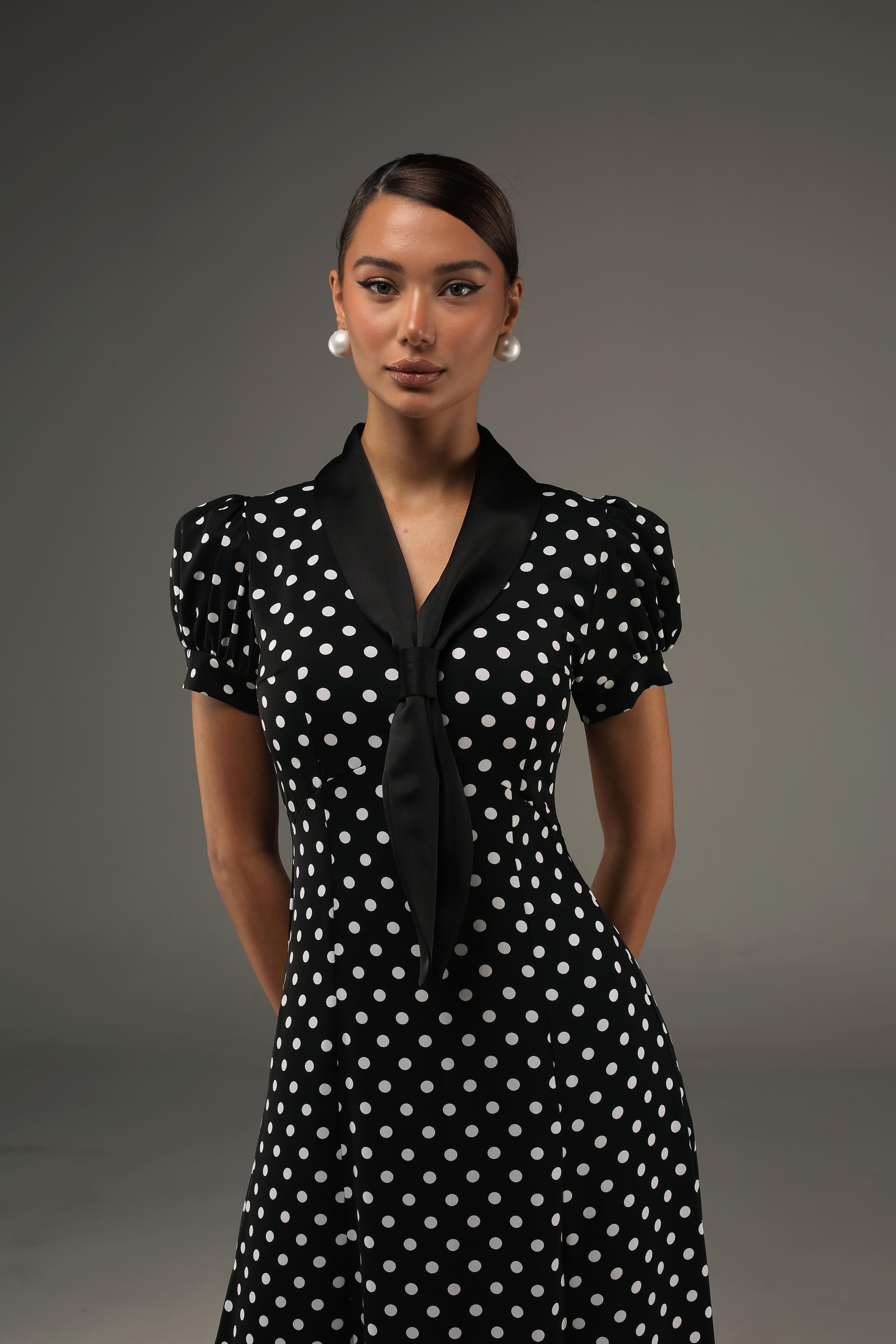Black Ascot Polka Dot Dress