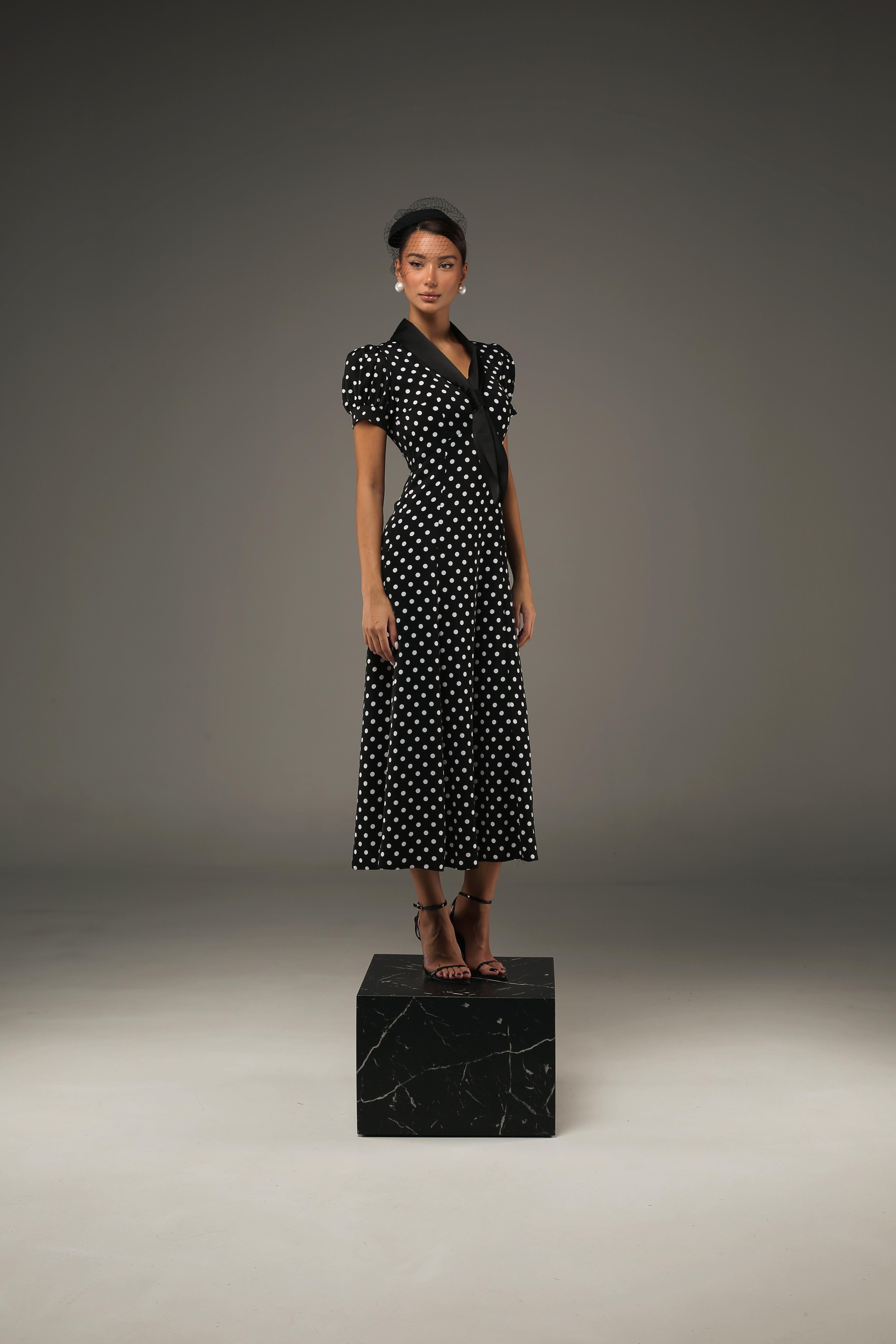 Black Ascot Polka Dot Dress