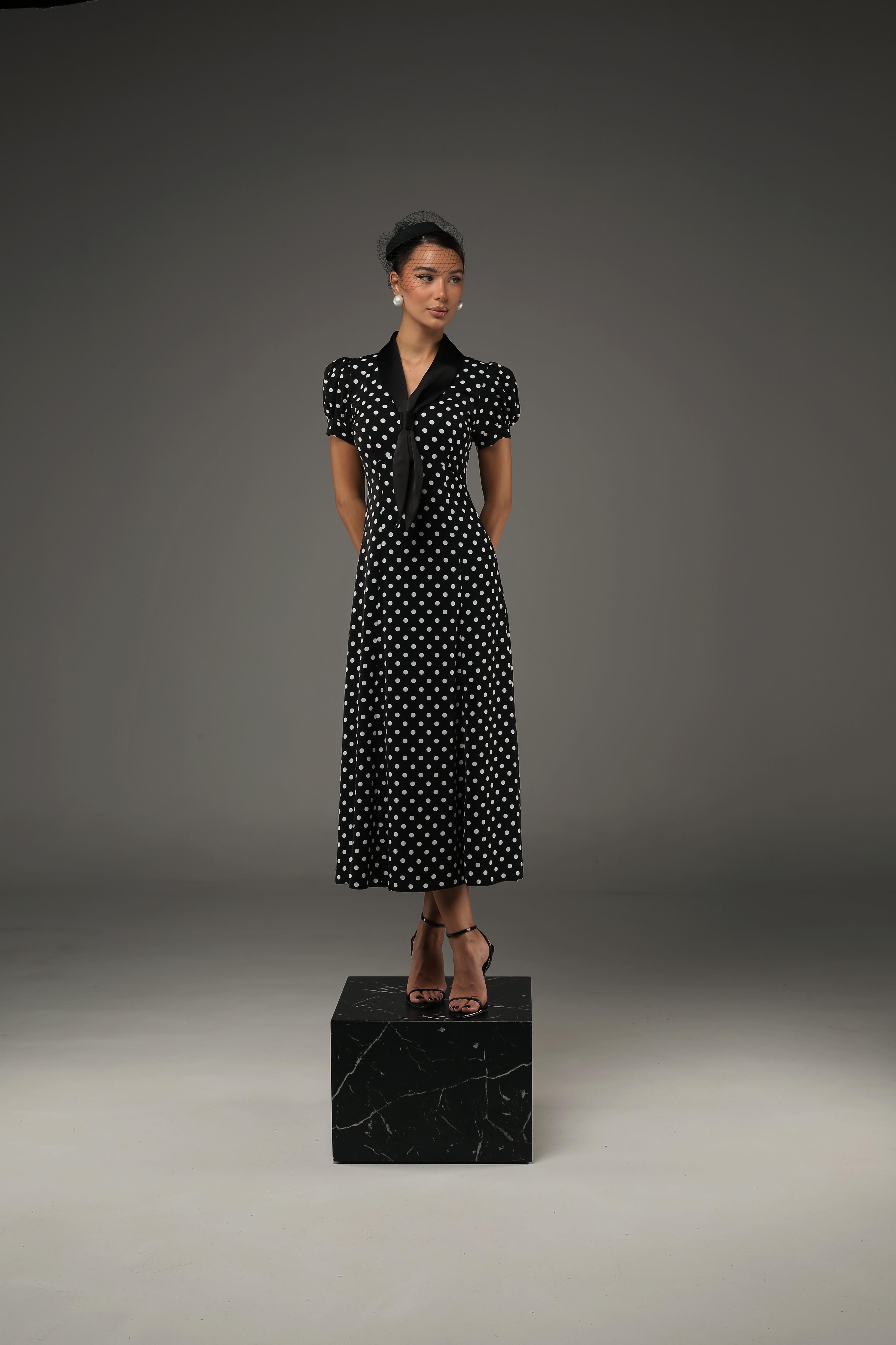 Black Ascot Polka Dot Dress