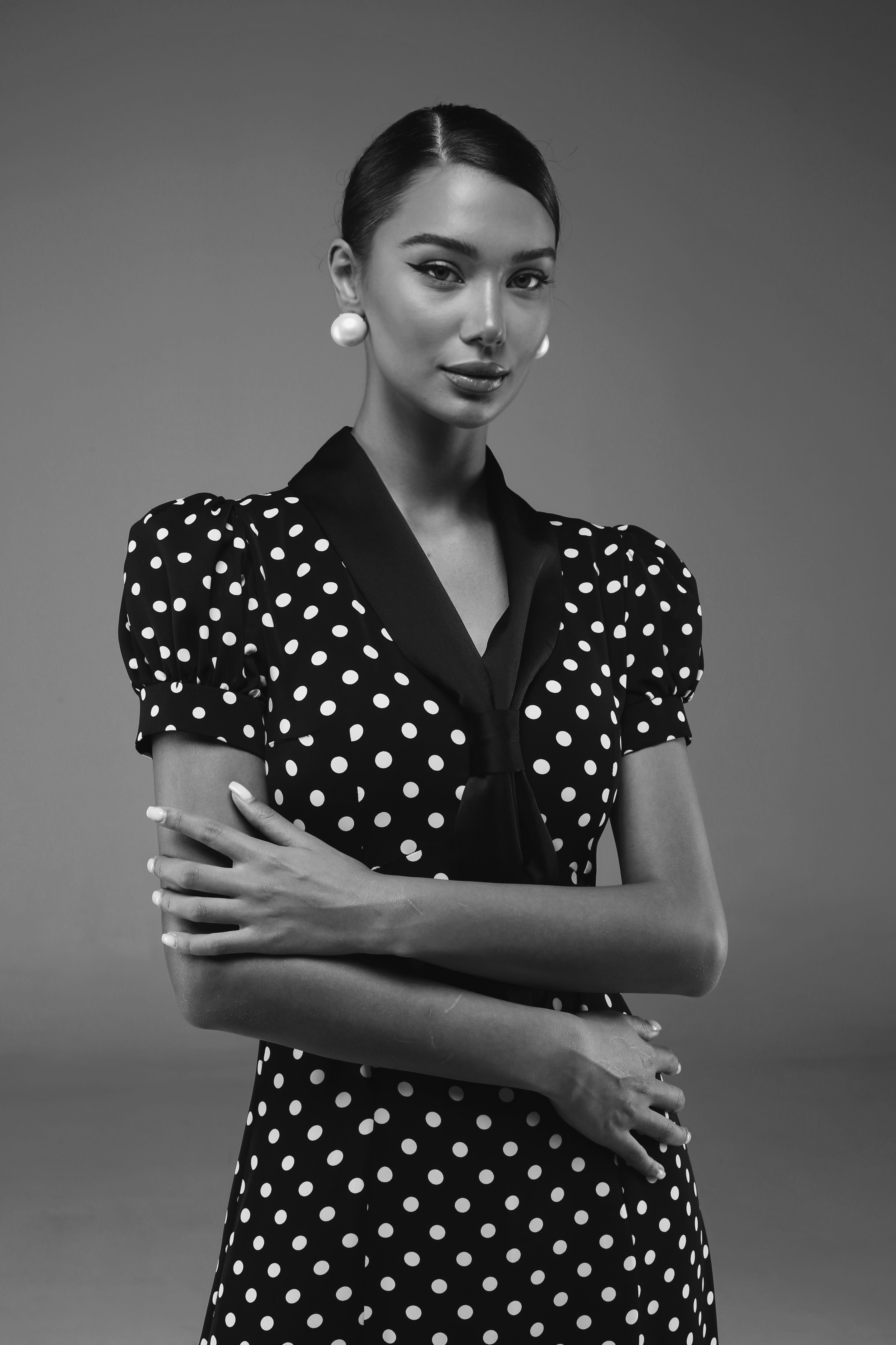 Black Ascot Polka Dot Dress