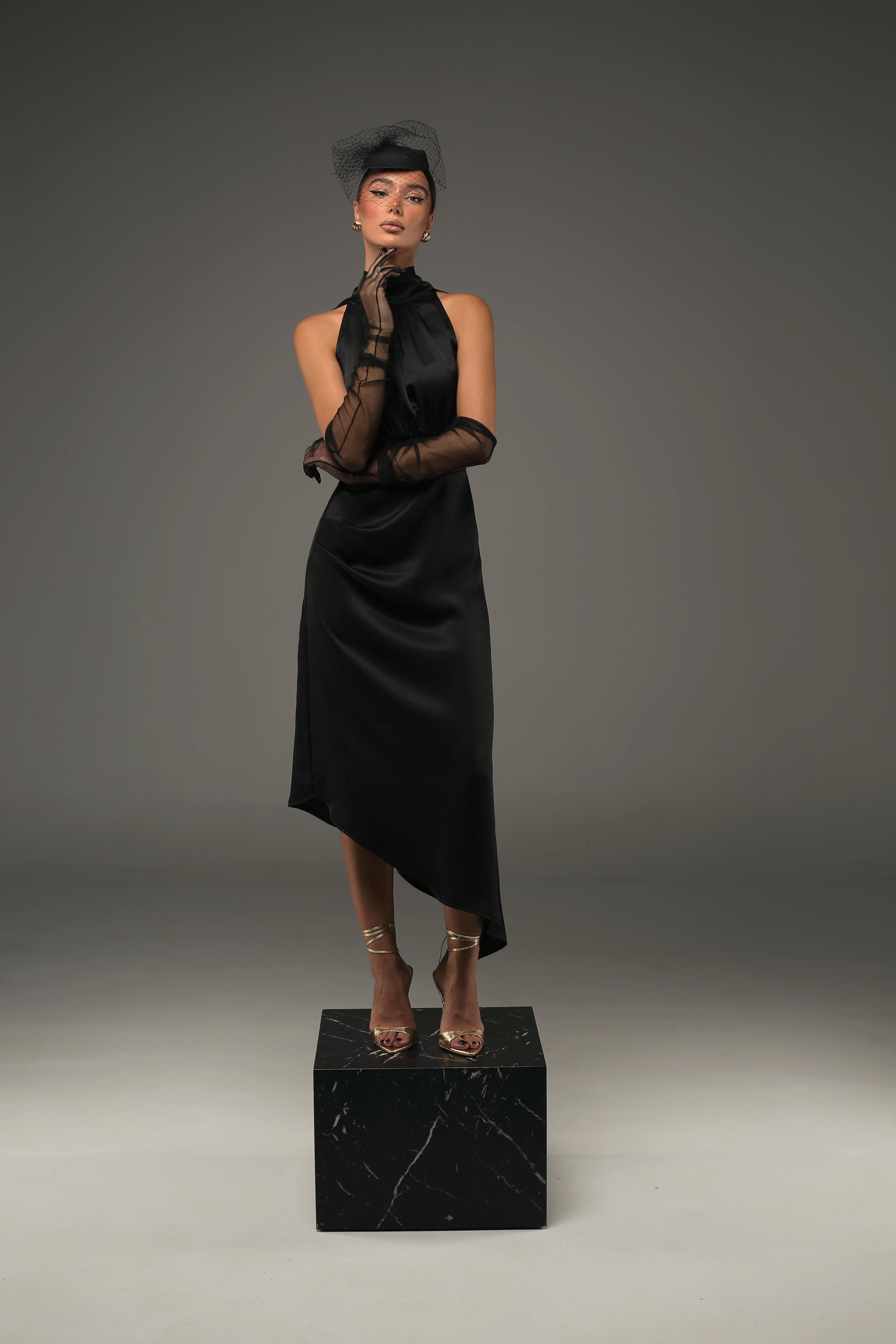 The Black Nacre Draped Dress