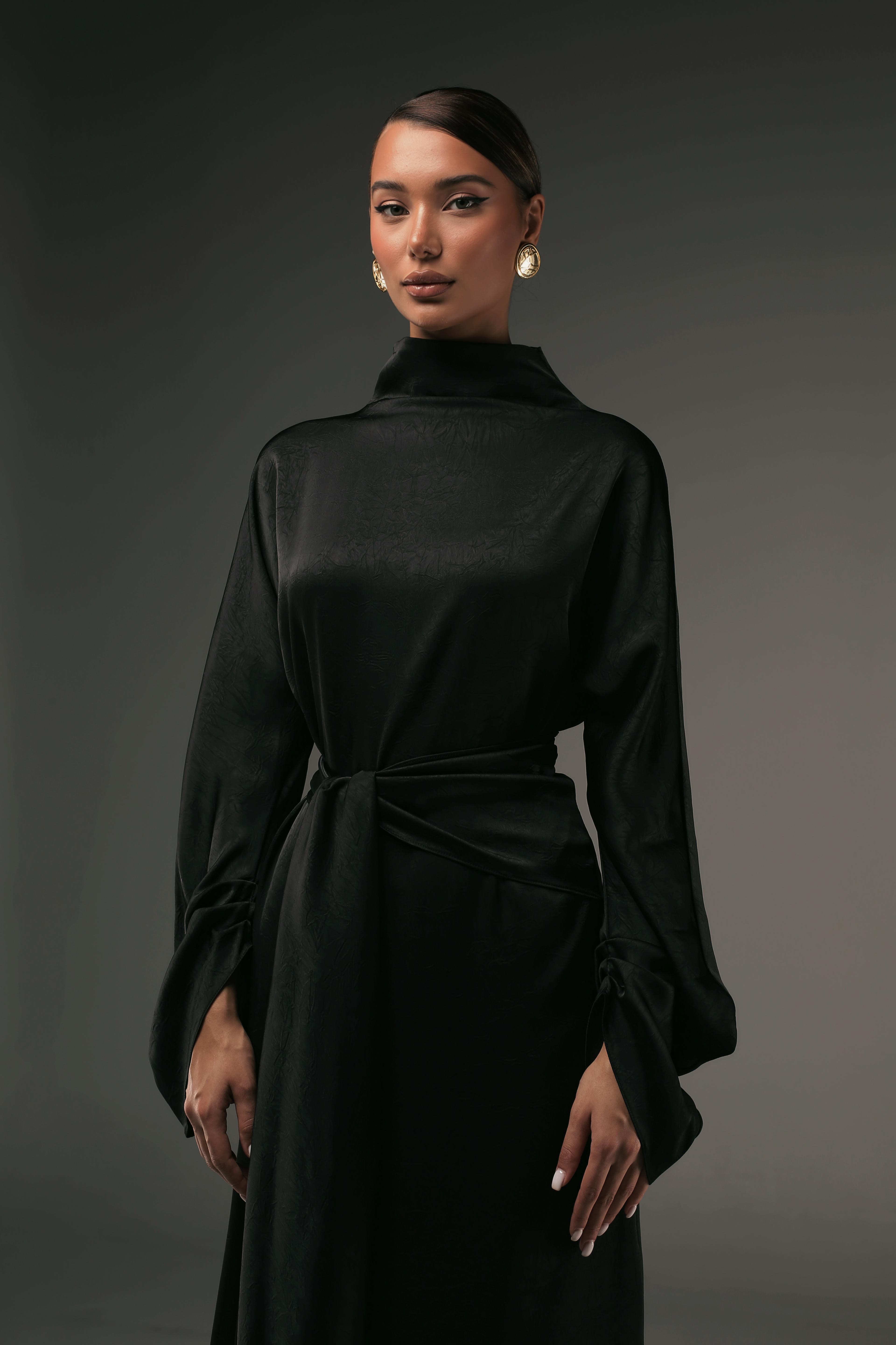 The Black Nacre Draped Dress