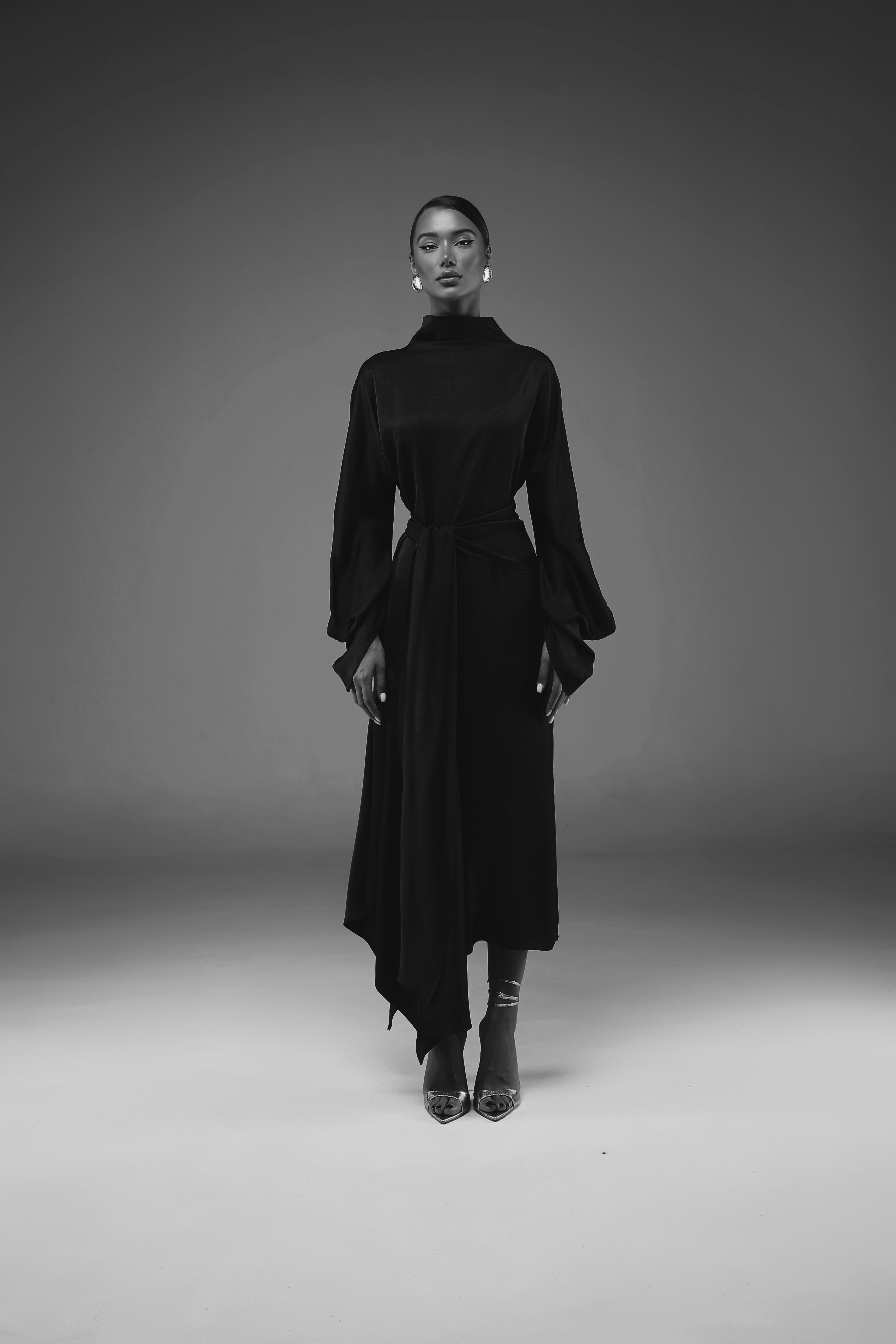 The Black Nacre Draped Dress