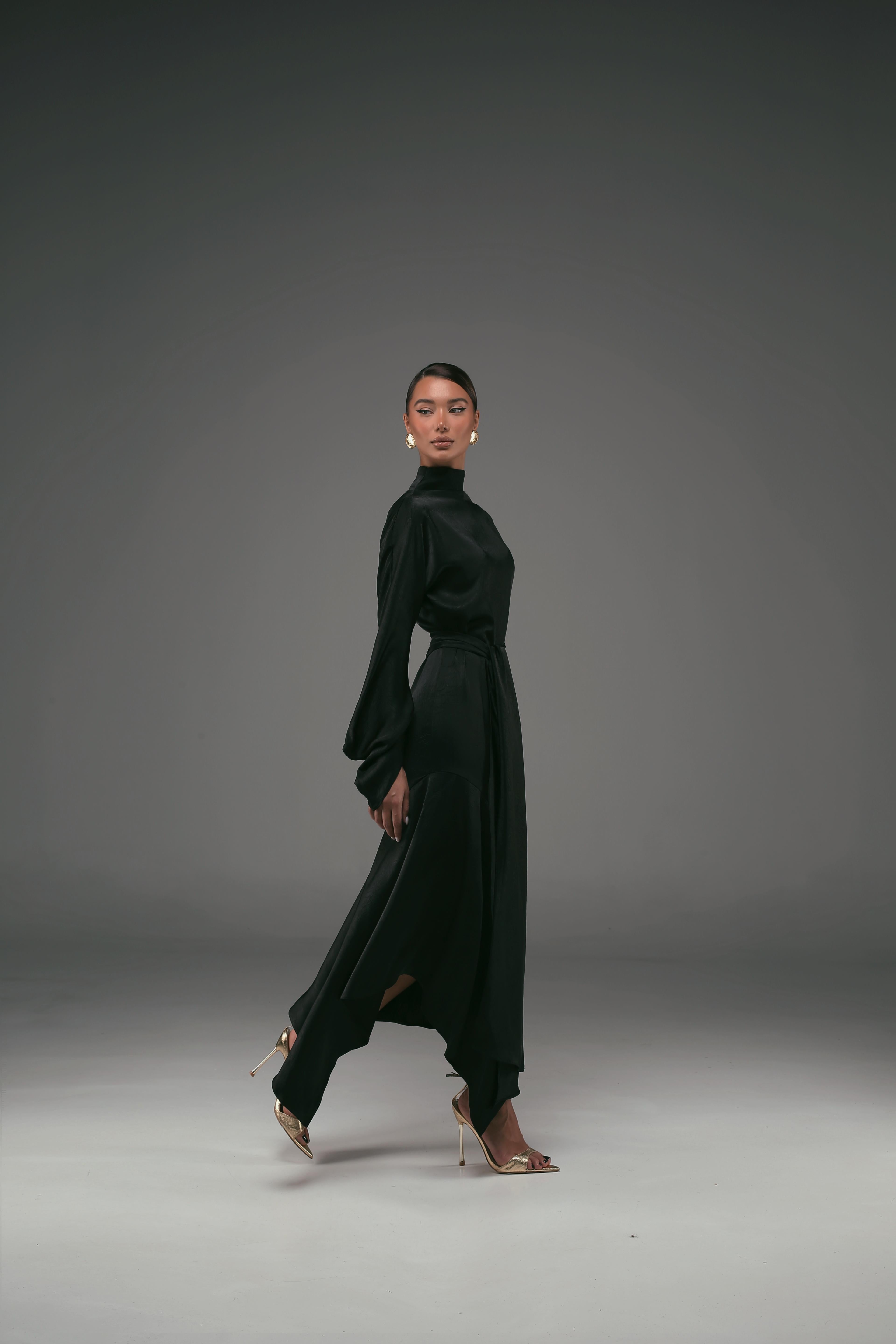 The Black Nacre Draped Dress