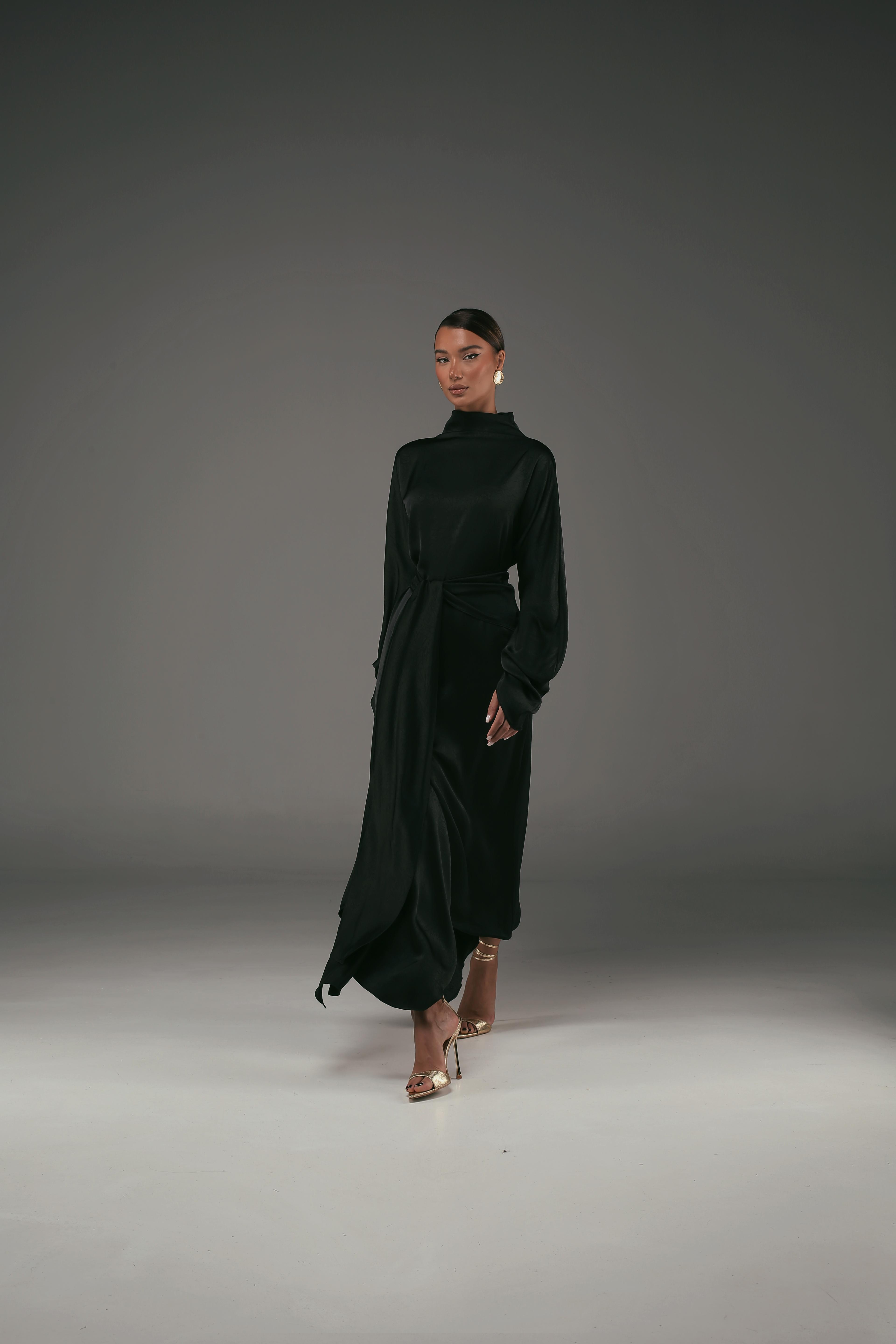 The Black Nacre Draped Dress
